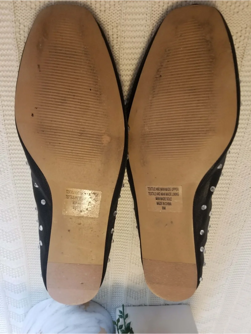 Loft Stud-Embellished Leather Ballet Flats in Beige and Black